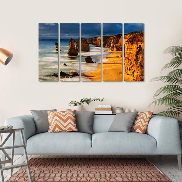 Twelve Apostles In Australia At Sunset Canvas Wall Art-5 Horizontal-Gallery Wrap-22" x 12"-Tiaracle