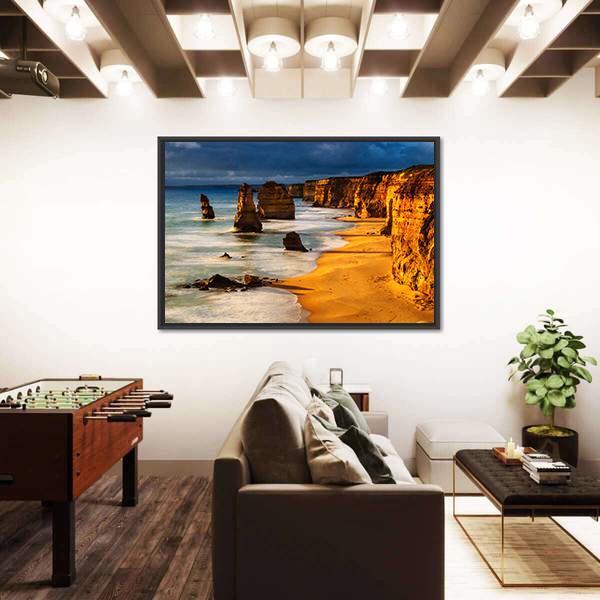 Twelve Apostles In Australia At Sunset Canvas Wall Art-5 Horizontal-Gallery Wrap-22" x 12"-Tiaracle