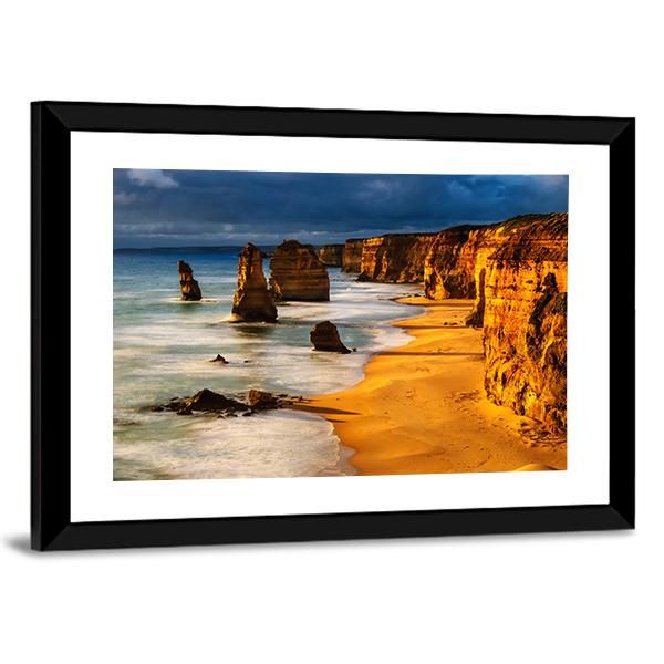 Twelve Apostles In Australia At Sunset Canvas Wall Art-5 Horizontal-Gallery Wrap-22" x 12"-Tiaracle