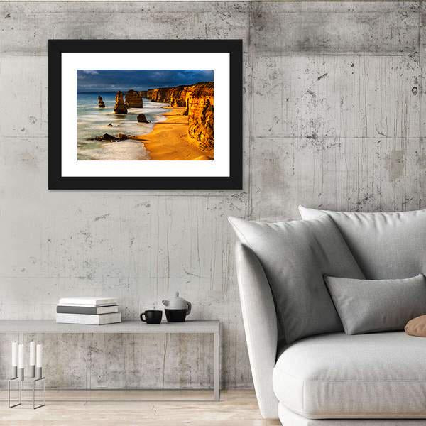 Twelve Apostles In Australia At Sunset Canvas Wall Art-5 Horizontal-Gallery Wrap-22" x 12"-Tiaracle