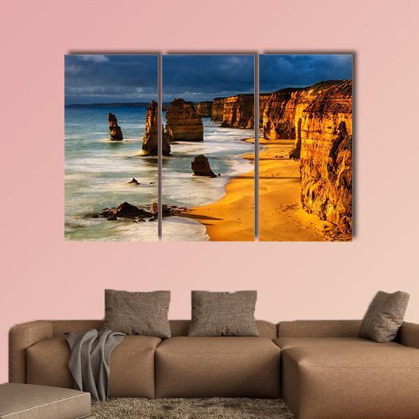 Twelve Apostles In Australia At Sunset Canvas Wall Art-3 Horizontal-Gallery Wrap-37" x 24"-Tiaracle