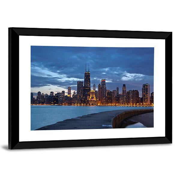 Twilight Blue Hour At Chicago City Panoramic Canvas Wall Art-1 Piece-36" x 12"-Tiaracle