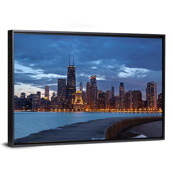 Twilight Blue Hour At City Of Chicago Canvas Wall Art-3 Horizontal-Gallery Wrap-25" x 16"-Tiaracle