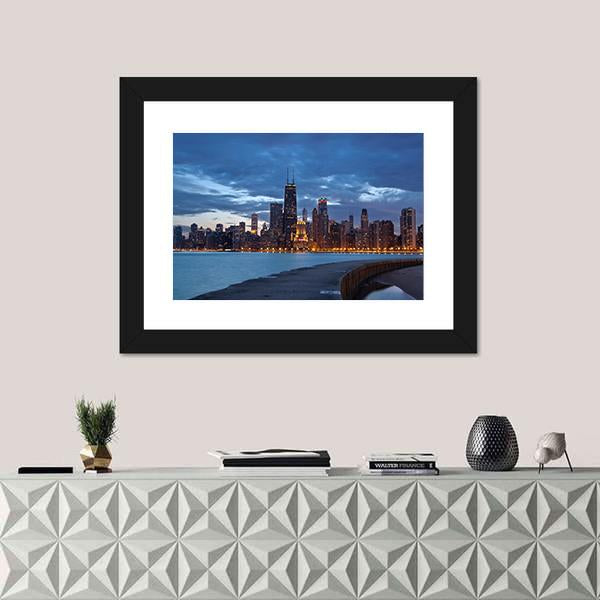 Twilight Blue Hour At City Of Chicago Canvas Wall Art-3 Horizontal-Gallery Wrap-25" x 16"-Tiaracle