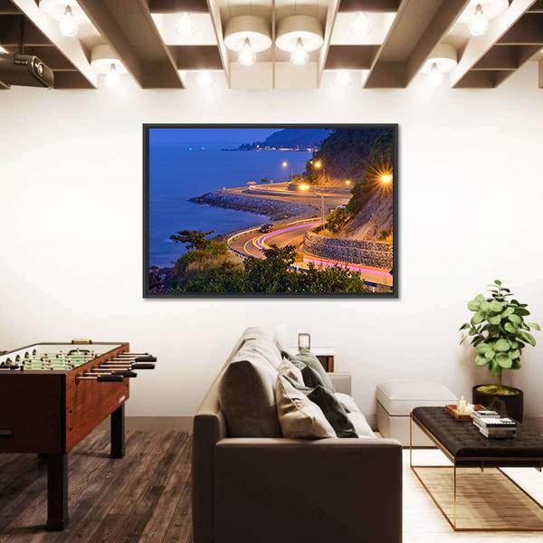 Twilight Scene Of The Road Beside Mountain And Sea Canvas Wall Art-3 Horizontal-Gallery Wrap-25" x 16"-Tiaracle