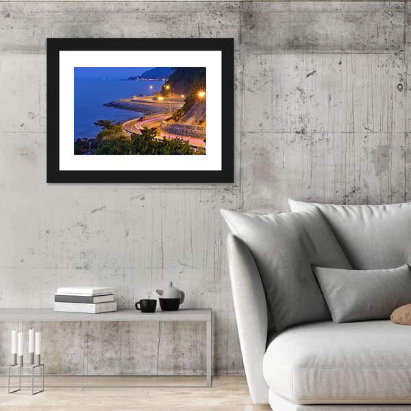 Twilight Scene Of The Road Beside Mountain And Sea Canvas Wall Art-3 Horizontal-Gallery Wrap-25" x 16"-Tiaracle