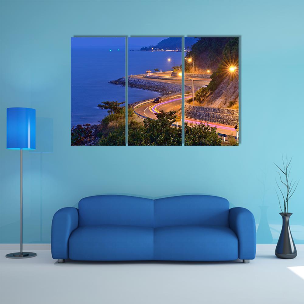 Twilight Scene Of The Road Beside Mountain And Sea Canvas Wall Art-3 Horizontal-Gallery Wrap-37" x 24"-Tiaracle