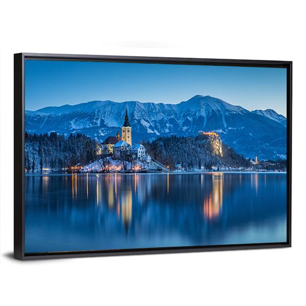 Twilight View Of Lake Bled Canvas Wall Art-3 Horizontal-Gallery Wrap-25" x 16"-Tiaracle