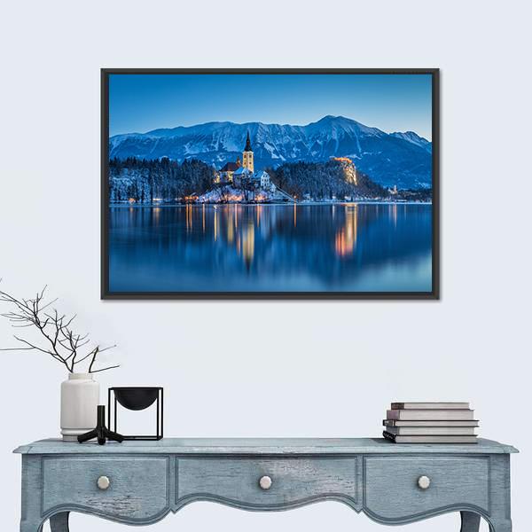 Twilight View Of Lake Bled Canvas Wall Art-3 Horizontal-Gallery Wrap-25" x 16"-Tiaracle