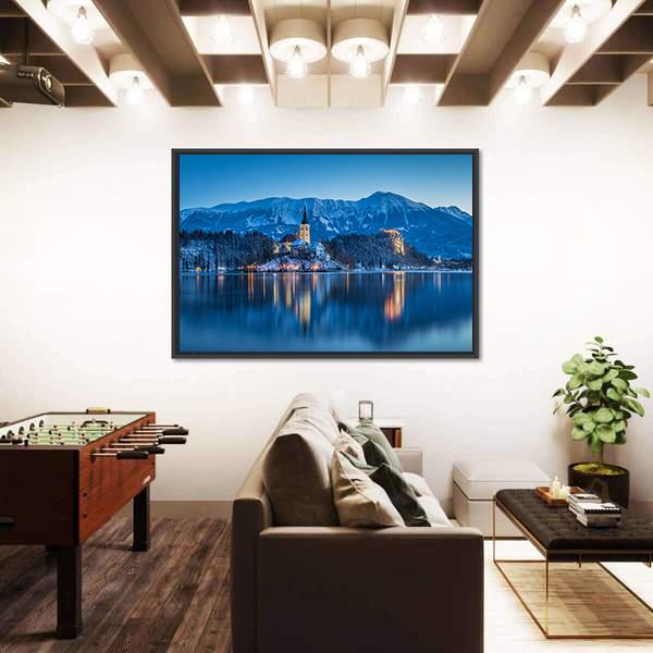 Twilight View Of Lake Bled Canvas Wall Art-3 Horizontal-Gallery Wrap-25" x 16"-Tiaracle