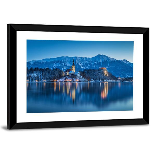 Twilight View Of Lake Bled Canvas Wall Art-3 Horizontal-Gallery Wrap-25" x 16"-Tiaracle