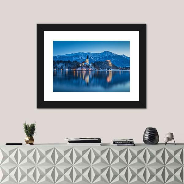 Twilight View Of Lake Bled Canvas Wall Art-3 Horizontal-Gallery Wrap-25" x 16"-Tiaracle
