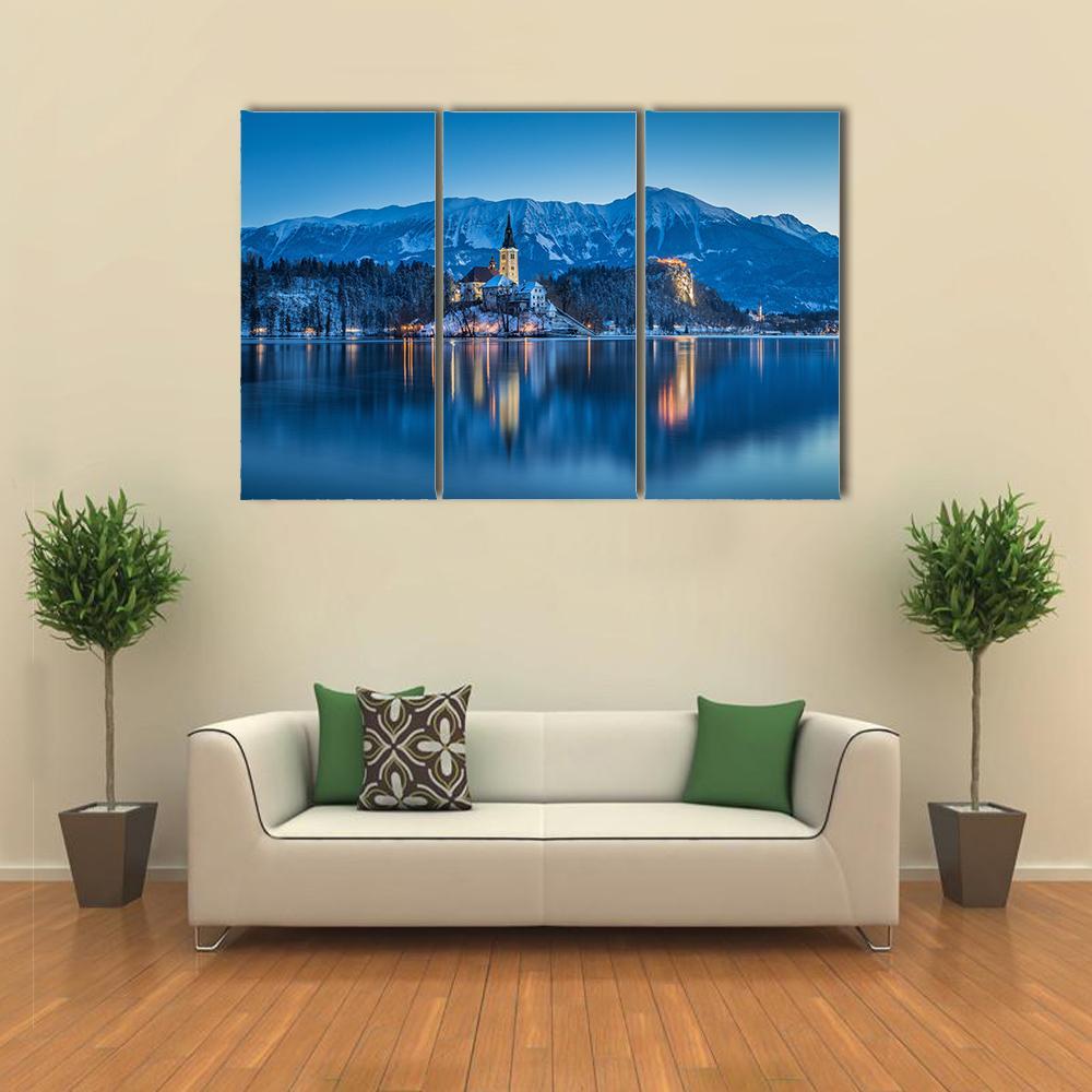 Twilight View Of Lake Bled Canvas Wall Art-3 Horizontal-Gallery Wrap-37" x 24"-Tiaracle