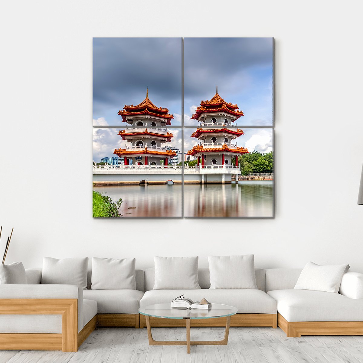 Twin Pagoda China Canvas Wall Art-4 Square-Gallery Wrap-17" x 17"-Tiaracle