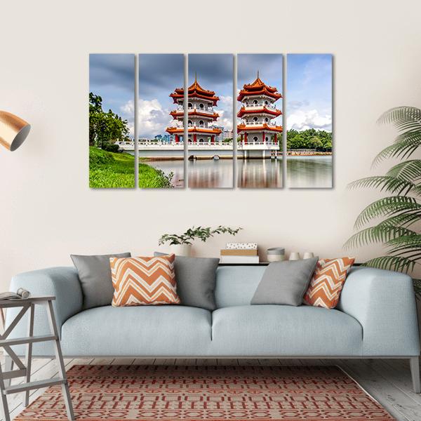 Twin Pagoda China Canvas Wall Art-5 Horizontal-Gallery Wrap-22" x 12"-Tiaracle