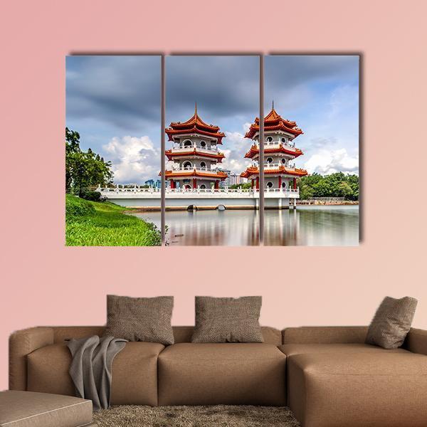 Twin Pagoda China Canvas Wall Art-3 Horizontal-Gallery Wrap-37" x 24"-Tiaracle