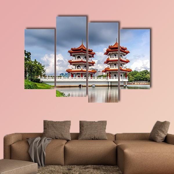 Twin Pagoda China Canvas Wall Art-4 Pop-Gallery Wrap-50" x 32"-Tiaracle