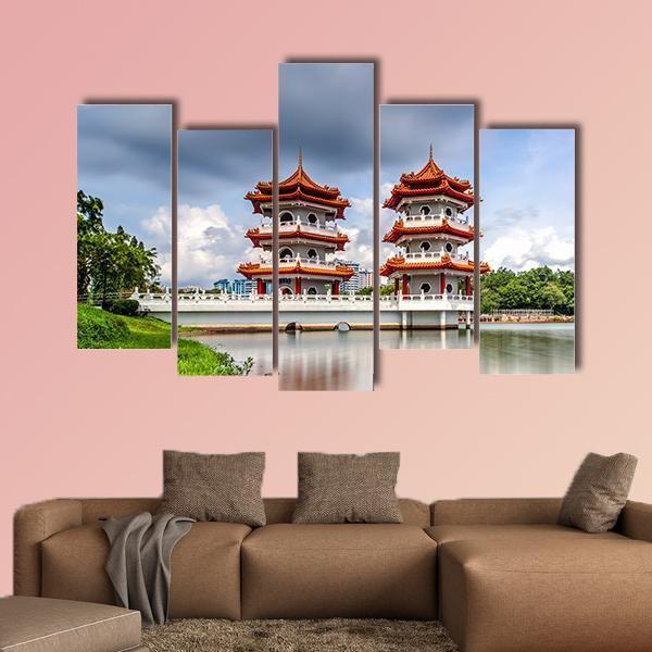 Twin Pagoda China Canvas Wall Art-5 Pop-Gallery Wrap-47" x 32"-Tiaracle
