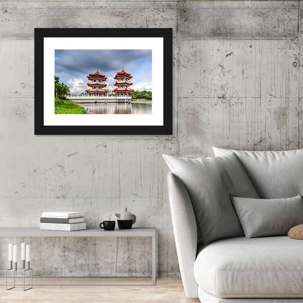 Twin Pagoda China Panoramic Canvas Wall Art-1 Piece-36" x 12"-Tiaracle