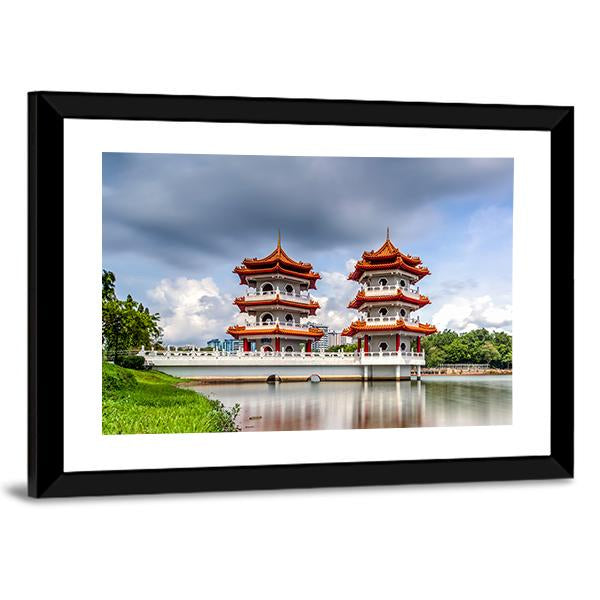 Twin Pagoda China Vertical Canvas Wall Art-3 Vertical-Gallery Wrap-12" x 25"-Tiaracle
