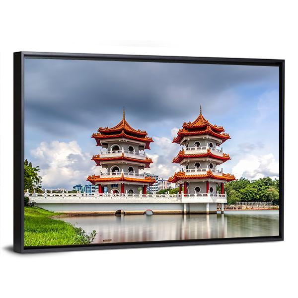 Twin Pagoda China Vertical Canvas Wall Art-3 Vertical-Gallery Wrap-12" x 25"-Tiaracle