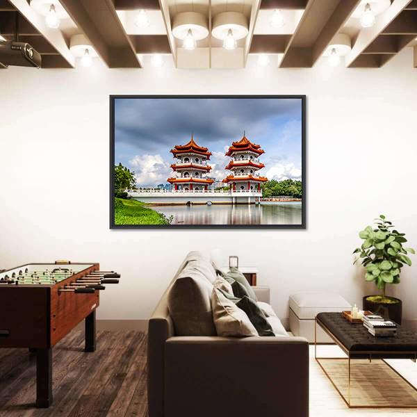 Twin Pagoda China Vertical Canvas Wall Art-3 Vertical-Gallery Wrap-12" x 25"-Tiaracle