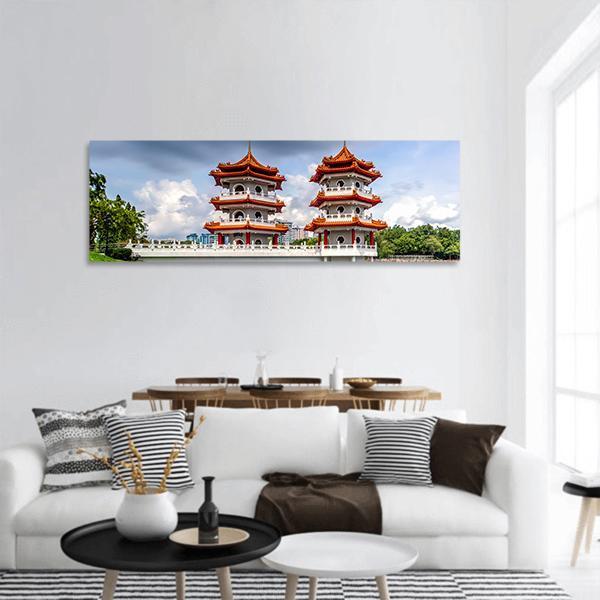 Twin Pagoda China Panoramic Canvas Wall Art-1 Piece-36" x 12"-Tiaracle