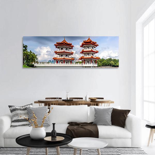 Twin Pagoda China Panoramic Canvas Wall Art-3 Piece-25" x 08"-Tiaracle