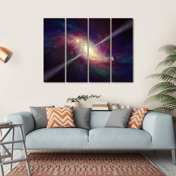 Twisted Galaxy Bright Quasar In Deep Space Canvas Wall Art-4 Horizontal-Gallery Wrap-34" x 24"-Tiaracle