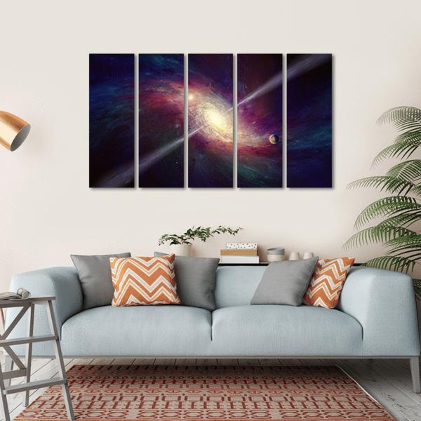 Twisted Galaxy Bright Quasar In Deep Space Canvas Wall Art-5 Horizontal-Gallery Wrap-22" x 12"-Tiaracle