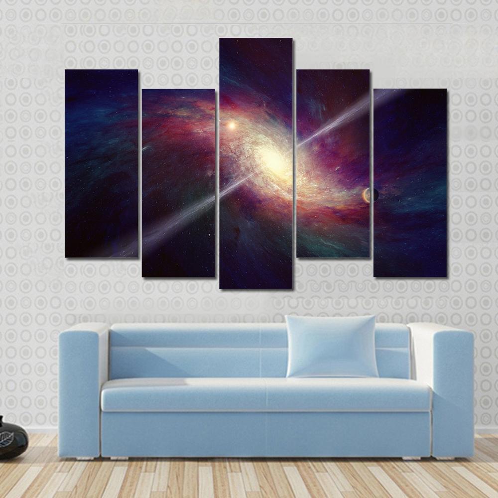 Twisted Galaxy Bright Quasar In Deep Space Canvas Wall Art-4 Pop-Gallery Wrap-50" x 32"-Tiaracle