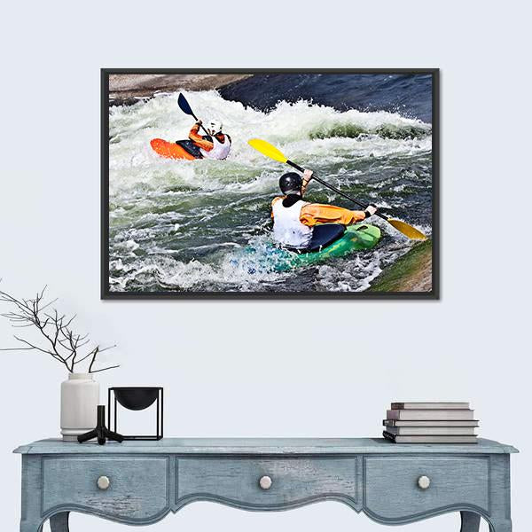Two Active Kayakers Canvas Wall Art-5 Horizontal-Gallery Wrap-22" x 12"-Tiaracle