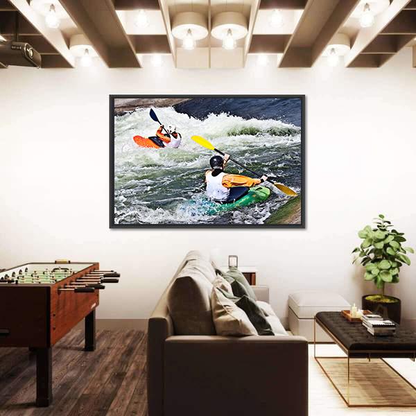 Two Active Kayakers Canvas Wall Art-5 Horizontal-Gallery Wrap-22" x 12"-Tiaracle