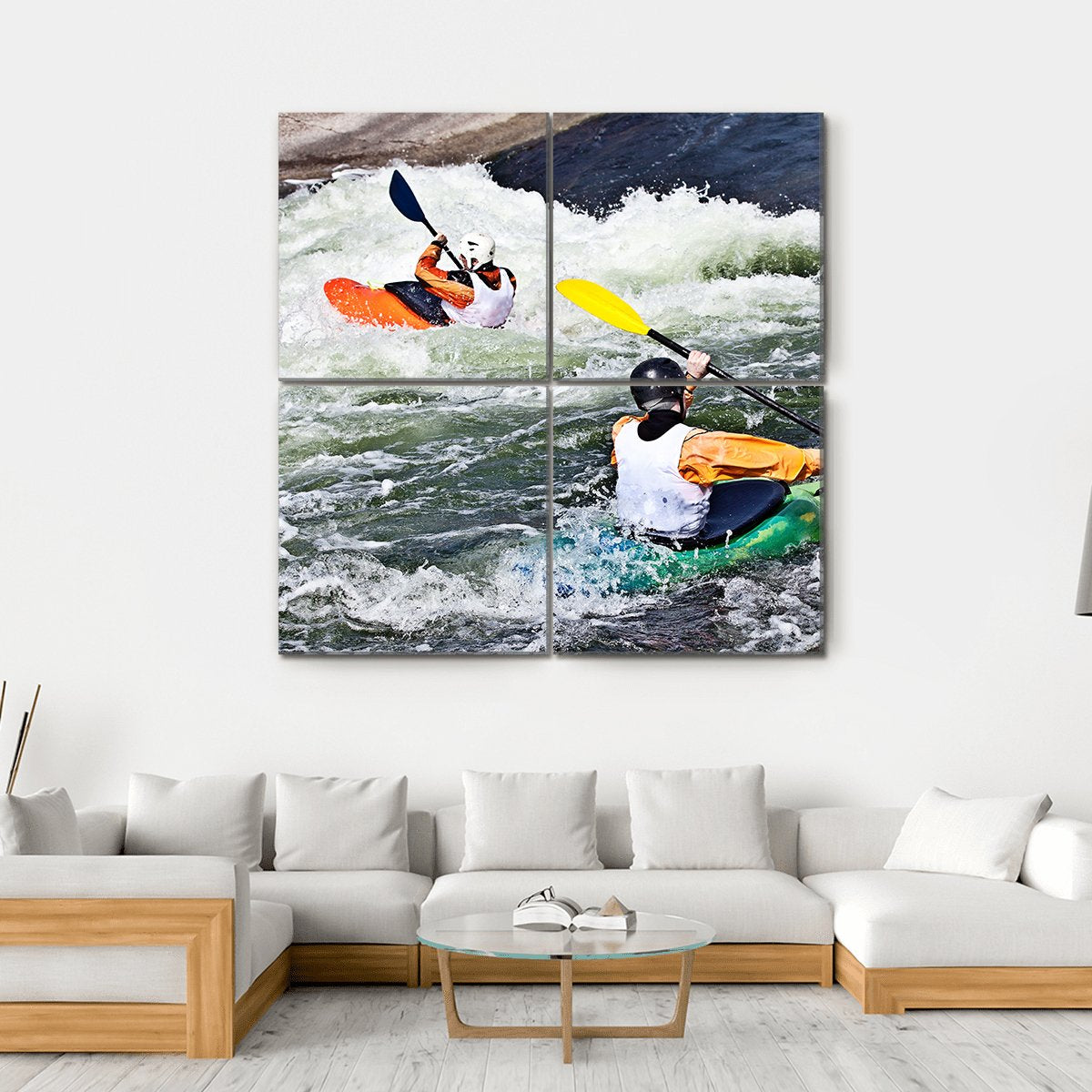 Two Active Kayakers Canvas Wall Art-4 Square-Gallery Wrap-17" x 17"-Tiaracle