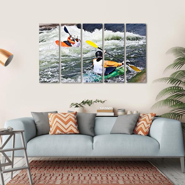 Two Active Kayakers Canvas Wall Art-5 Horizontal-Gallery Wrap-22" x 12"-Tiaracle