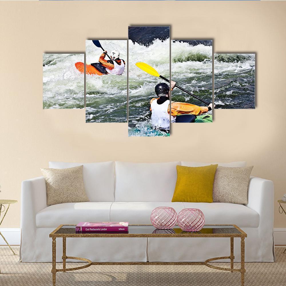 Two Active Kayakers Canvas Wall Art-3 Horizontal-Gallery Wrap-37" x 24"-Tiaracle