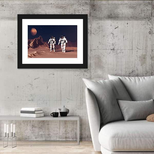 Two Astronauts On Mars Canvas Wall Art-5 Horizontal-Gallery Wrap-22" x 12"-Tiaracle