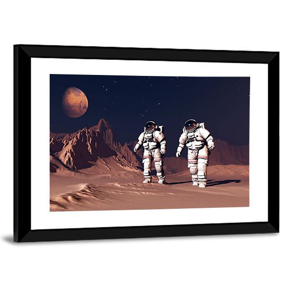 Two Astronauts On Mars Panoramic Canvas Wall Art-1 Piece-36" x 12"-Tiaracle