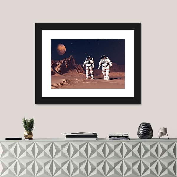 Two Astronauts On Mars Panoramic Canvas Wall Art-1 Piece-36" x 12"-Tiaracle