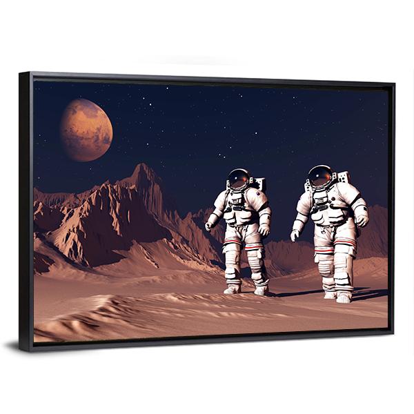 Two Astronauts On Mars Panoramic Canvas Wall Art-1 Piece-36" x 12"-Tiaracle