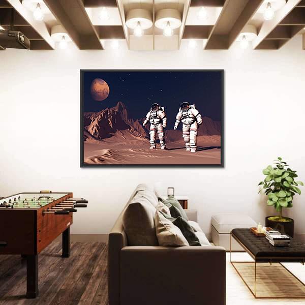 Two Astronauts On Mars Panoramic Canvas Wall Art-1 Piece-36" x 12"-Tiaracle