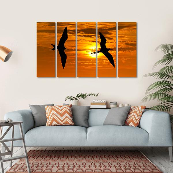 Two Birds Flying Silhouette At Sunset Canvas Wall Art-5 Horizontal-Gallery Wrap-22" x 12"-Tiaracle