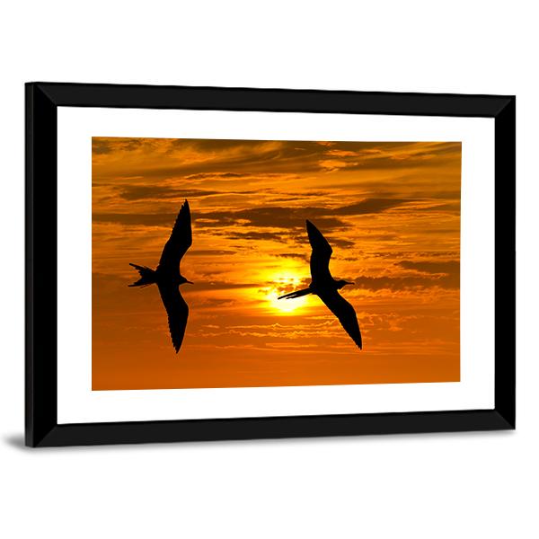 Two Birds Flying Silhouette At Sunset Canvas Wall Art-3 Horizontal-Gallery Wrap-25" x 16"-Tiaracle