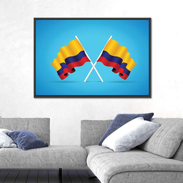 Two Colombian Flags Canvas Wall Art-1 Piece-Floating Frame-36" x 24"-Tiaracle