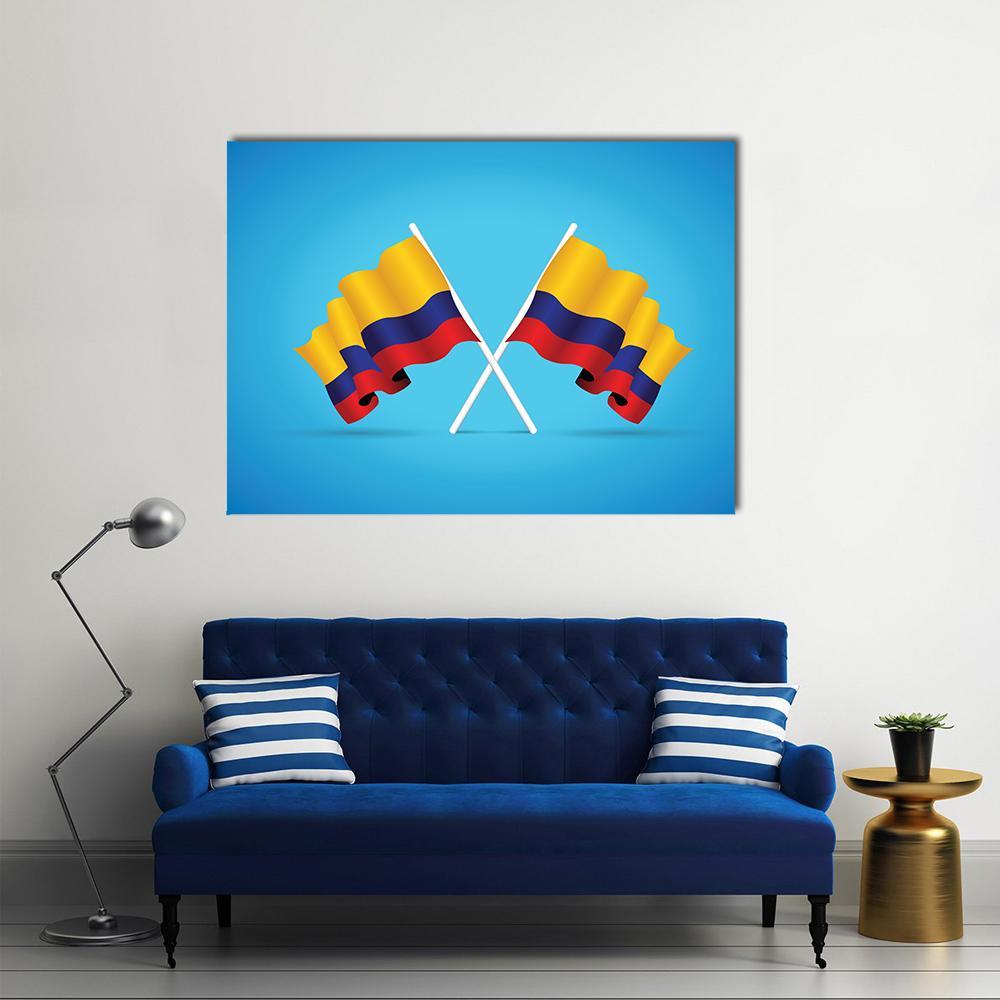Two Colombian Flags Canvas Wall Art in red, yellow and blue, single panel hung on a wall