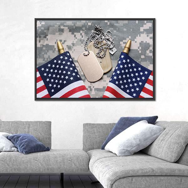 Two Crossed American Flags Canvas Wall Art-1 Piece-Floating Frame-24" x 16"-Tiaracle