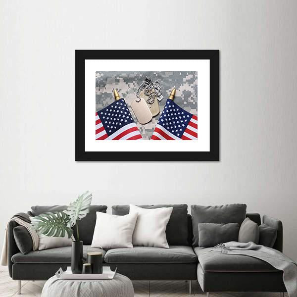 Two Crossed American Flags Canvas Wall Art-1 Piece-Framed Print-20" x 16"-Tiaracle