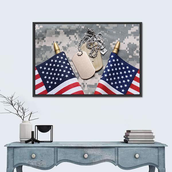 Two Crossed American Flags Canvas Wall Art-5 Horizontal-Gallery Wrap-22" x 12"-Tiaracle