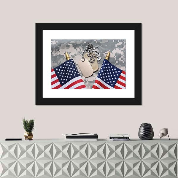 Two Crossed American Flags Canvas Wall Art-5 Horizontal-Gallery Wrap-22" x 12"-Tiaracle