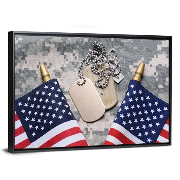 Two Crossed American Flags Canvas Wall Art-5 Horizontal-Gallery Wrap-22" x 12"-Tiaracle